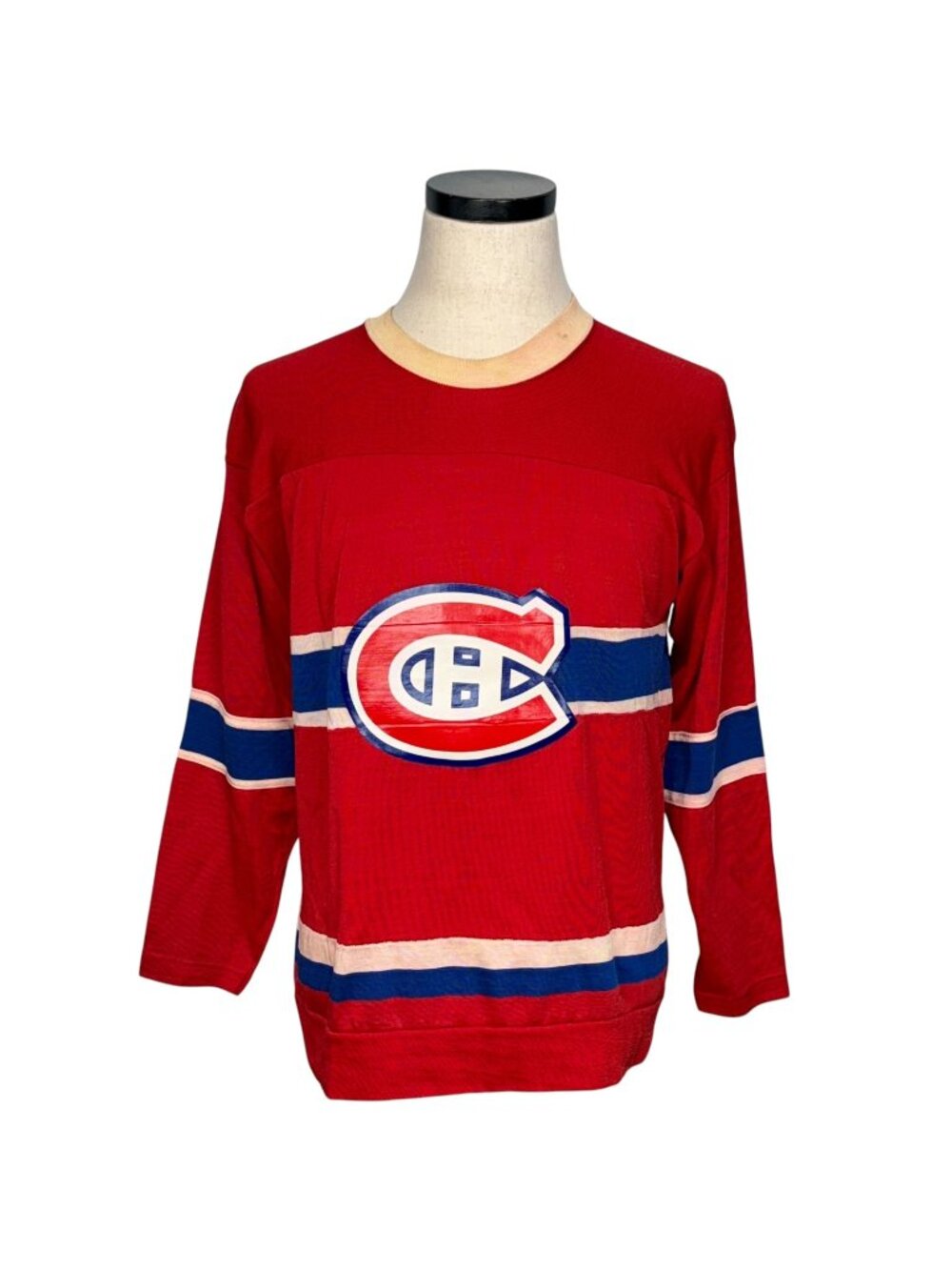 Vintage 80s Rawlings XL Montreal Canadiens Hockey Jersey Red W/ Striped Sleeves